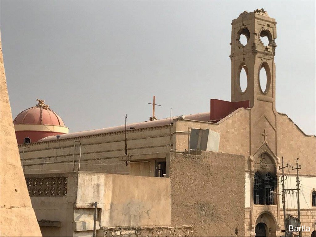 Damaged church in the town of Bartella, on the Nineveh Plane