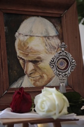 Portrait and relic of Saint John Paul II